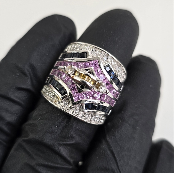 Designer Behzad Sarhady 14K White Gold Multi-Color Gemstone & Diamond Ring - Picture 11 of 14